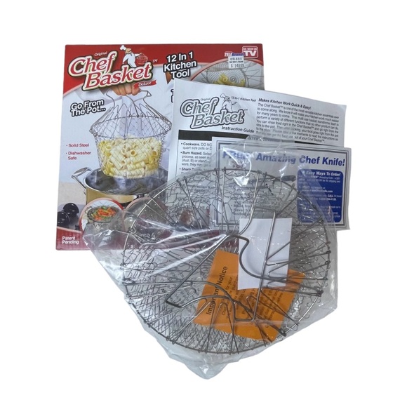 Chef Basket Deluxe 12 In 1 Kitchen Tool Colander Steamer Cooking Deep Fry Strain - Picture 2 of 16